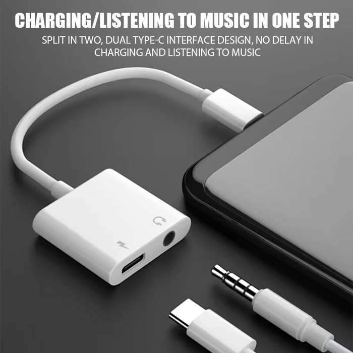 Type-C+Type-C - 2-in-1 Audio Adapter USB-C to 3.5 mm Jack/Type-C Charging 3.5mm Aux Cable for Samsun