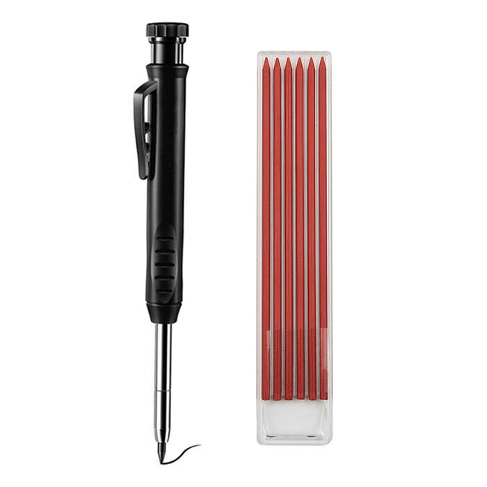 Black pen shell + Red refill - Solid Carpenter Pencil With Multi Colors Refill Joiner Marker Woodwor