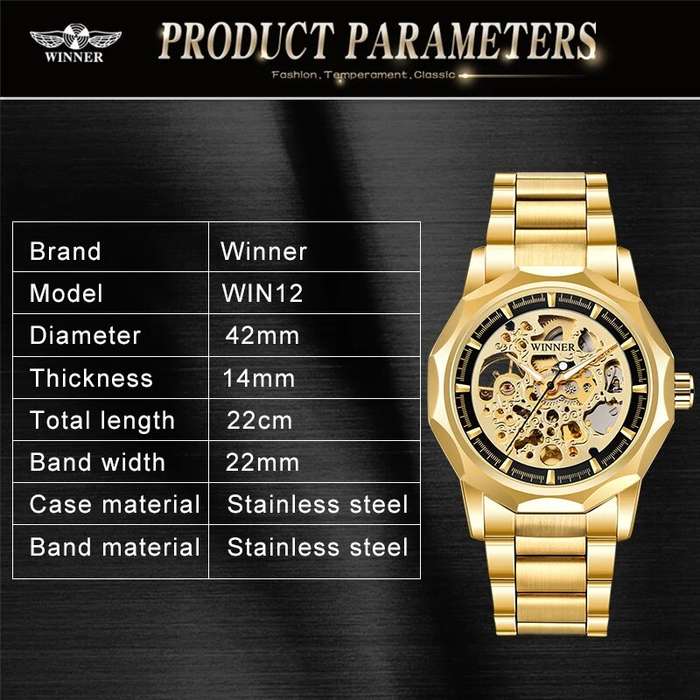 Gold - Fashion Fully Auto Mechanical Skeleton Men Watch Retro Exquisite Dial Gold Steel Band Wristwa