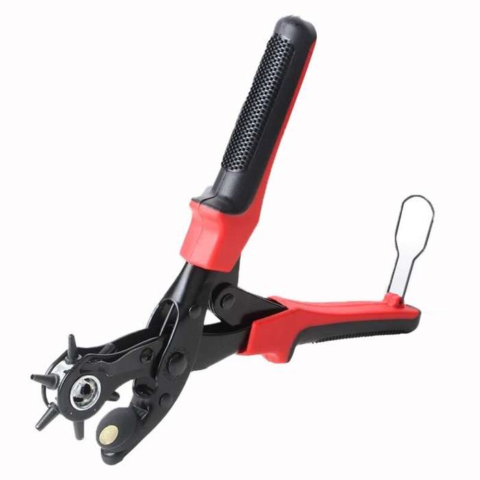 Red - Versatile Belt Hole Punch Tool for Leather Plastic Paper and Cards with 6 Adjustable Sizes