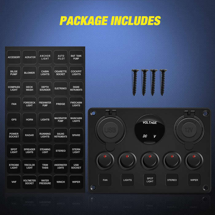 Green - Multifunctional Rocker Switch Backlit Dual USB Charger Voltage Meter 12V Socket Switch Panel