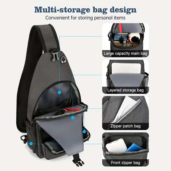 Black - IPRee Waterproof Single Chest Shoulder Bag, Multi Purpose Large Capacity Crossbody Bag for M