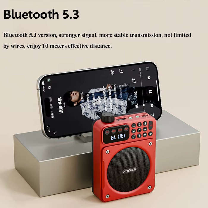 Green - Amoi X03 Mini Digital FM Radio Wireless bluetooth Speaker with Knob Dual Magnetic Speakers 1