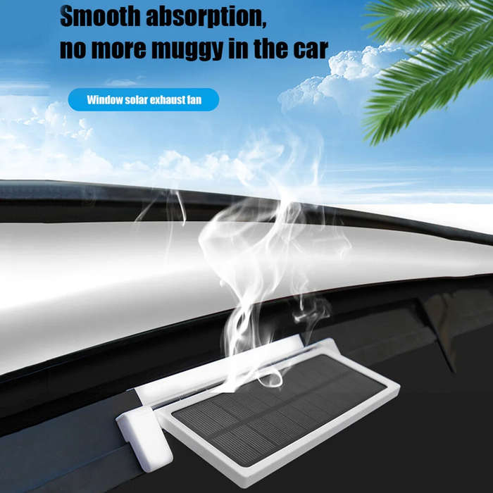 White - Solar-Powered Car Ventilation Fan Air Circulation Fan Solar Charging Ventilation Fan Auto Co