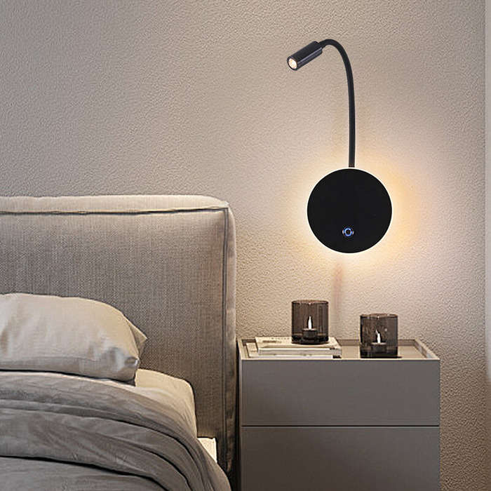 Black - Wall Mounted Reading Lamp with USB Port Bedside Spot light American Style Adjustable Angle M