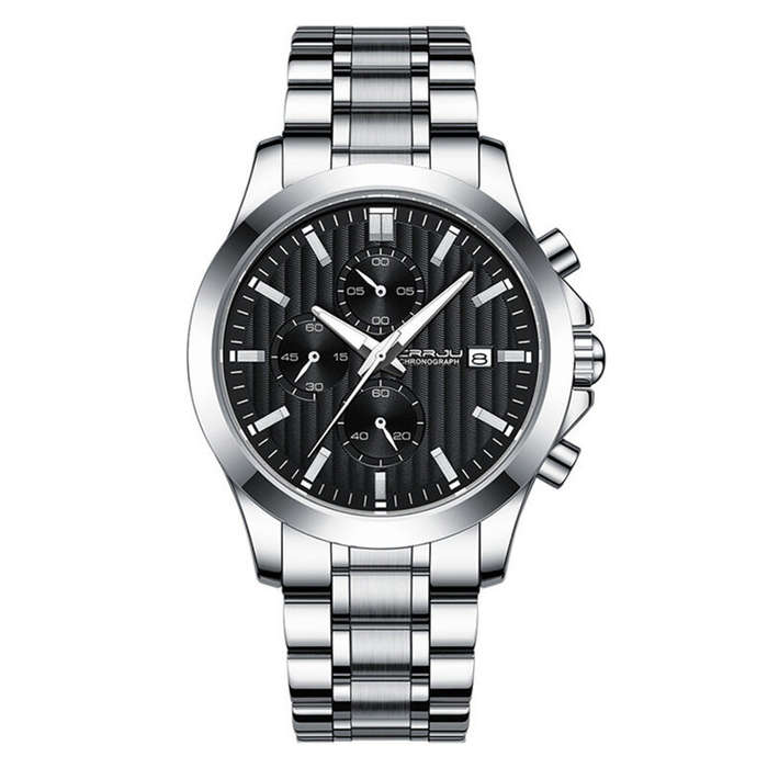 Silver - CRRJU Men's Business Watch, Solid Stainless Steel Multi-function Chronograph Waterproof Wat
