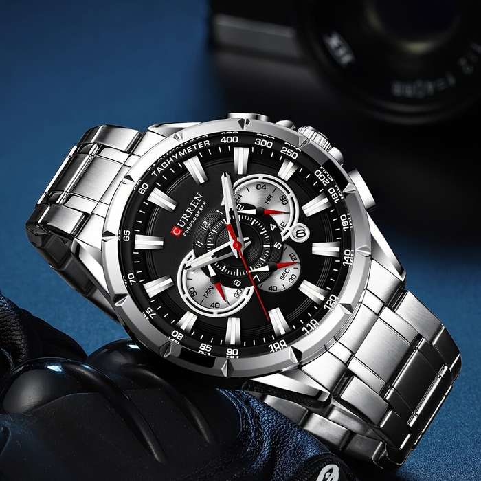 Black+Gold - CURREN Men Watch Chronograph Quartz Wristwatch Waterproof Stainless Steel Sports Watche