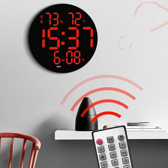 Green1 - AGSIVO 10 Inch Digital Wall Clock With Remote Controller / Dual Alarm Clock / Calendar / Te