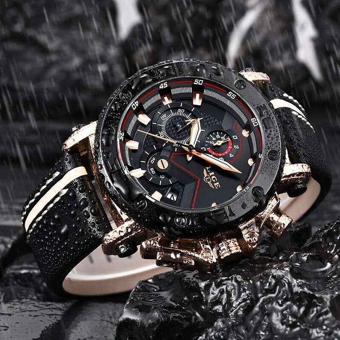 Silver+Black - LIGE Men's Luxurious Fashion Quartz Watch Calendar Multifunction Waterproof Watch Chr