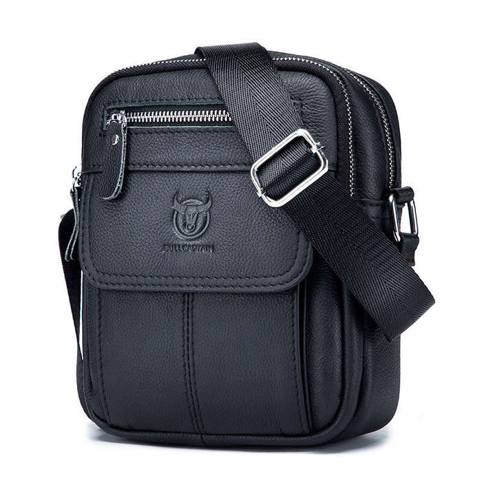Brown - BULLCAPTAIN Men's Casual Shoulder Bag High Quality Business Messenger Bag Cowhide Leather Mi