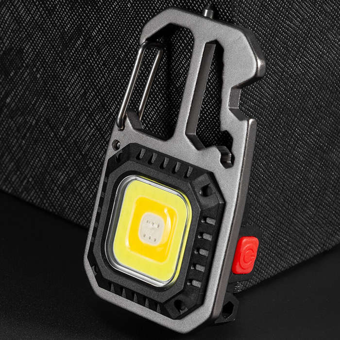 Grey - Mini COB LED Flashlight Keychain Lights Screwdriver Emergency Wrench Hammer Portable Key Ring
