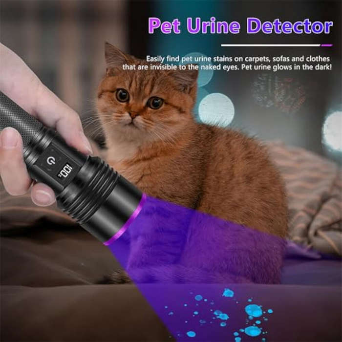 Black - 4 Core LED High Power 365NM UV Flashlight Powerful LED Ultraviolet Lamp Type-C USB Rechargea