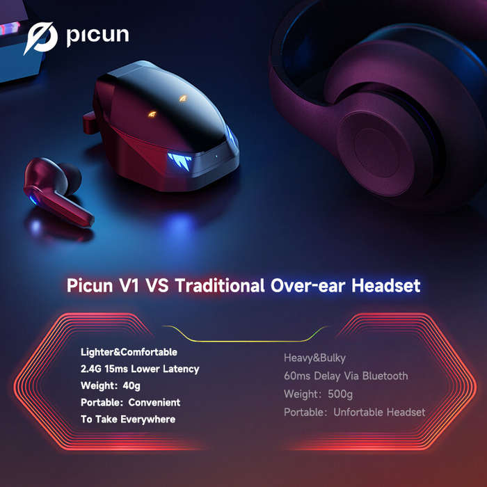 Picun V1 Gaming Earbuds TWS bluetooth 5.3 Earphone 15ms Low Latency with 2.4Ghz Dongle 3D Stereo Sur