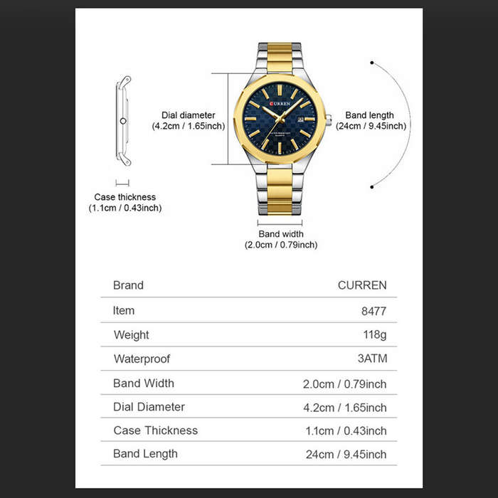 Black - CURREN Men's Luminous Quartz Watch Stainless Steel Strap Waterproof Calendar Business Casual