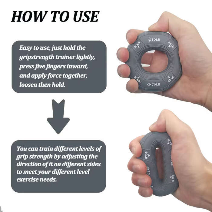 Grey - KALOAD Silicone Adjustable 20-90LB Hand Grip Strength Exercise Gripping Ring Fitness Finger F