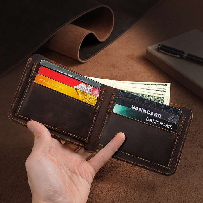 Brown - Ekphero Men's Genuine Leather Wallet Large Capacity Slim 6 Card Slots Money Clip, Lightweigh