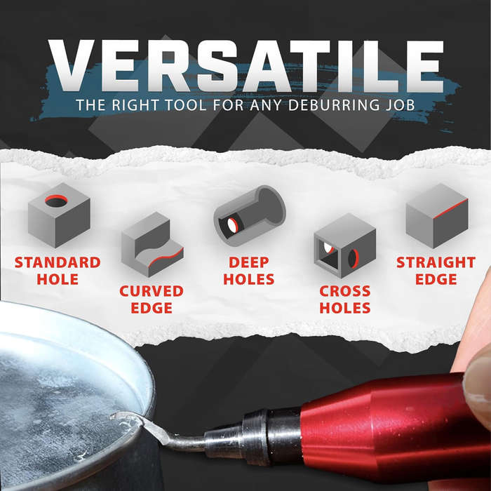 Red - Deburring Tool with 10 BS1010 Steel Swivel Blades Ergonomic Aluminum Handle for Metal Resin PV