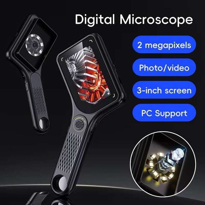 Black - Handheld Digital Microscope 2MP 500X Magnification AF Lens for Scientific Research and Repai