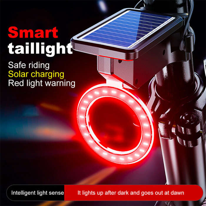 Round - Bikight Solar Bike Taillight Light Sensor 3 Light Modes Waterproof Round Heart Shape Bicycle