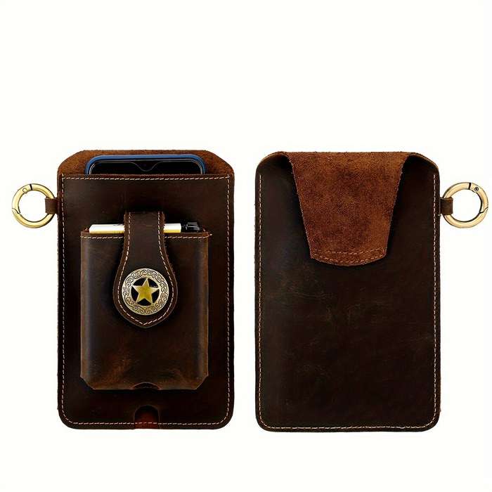 Black - Ekphero Men's Vintage Genuine Leather Belt Bag, Multifunctional Waist Bag with Key Hook, Mob