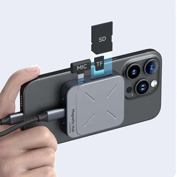 Grey - Hagibis TC100 Type-C Magnetic Docking Station with 10Gbps USB-A USB-C PD100W 4K/60Hz HD 3.5mm
