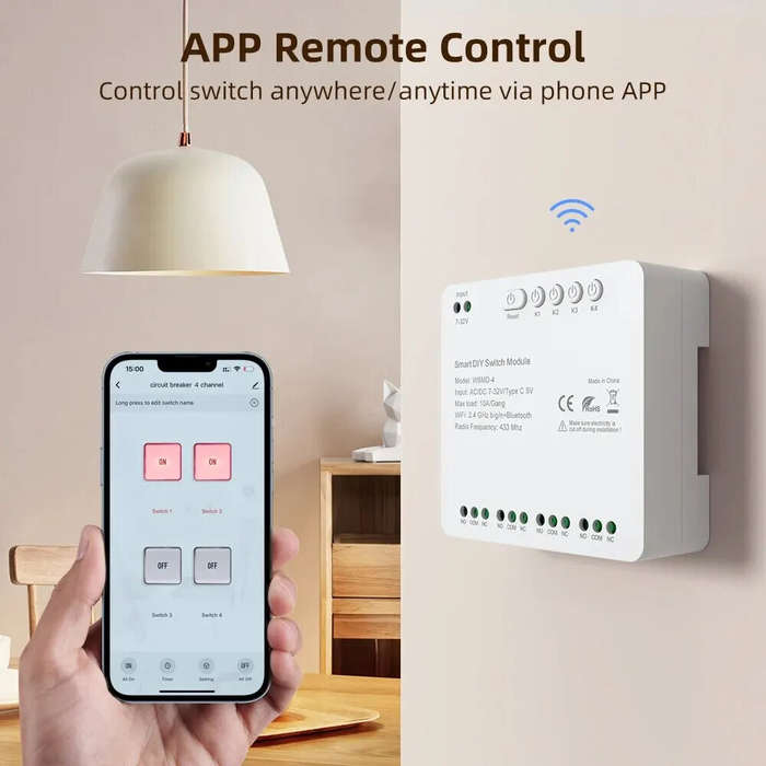 AC/DC 7-32V - Tuya WiFi Smart 4 Channel RF Momentary Inching Relay Self-Lock Switch Module DIY WiFi