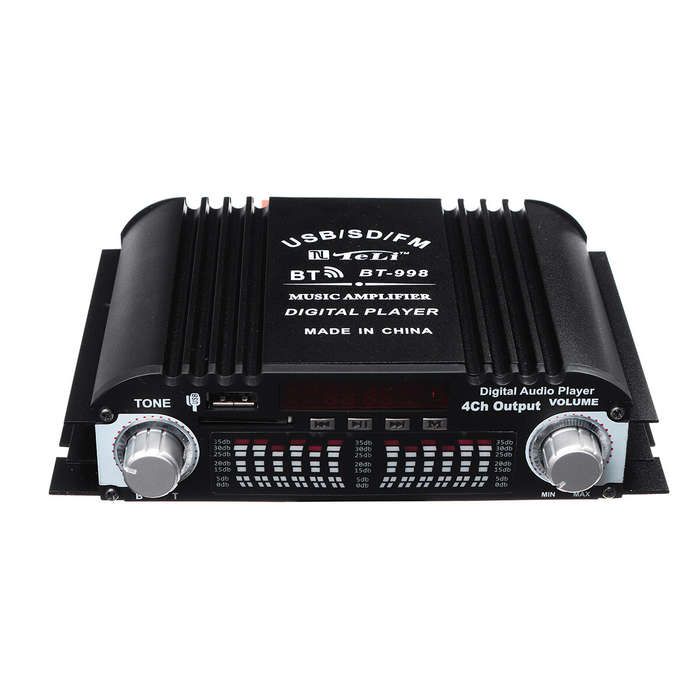 Blue - 12V Car Mini HIFI Digital bluetooth Audio Power Amplifier Four Channel Output with Remote Con