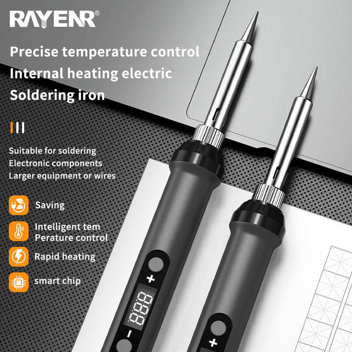 Black - 15 in 1 Rayenr Digital Soldering Iron 60W Temperature Control Ceramic Heating Rapid Heating