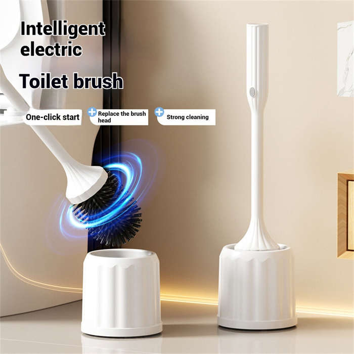 White - Tevorex Wireless Electric Silicone Head Toilet Brush Long Handle 360 rotation Cleaning Brush