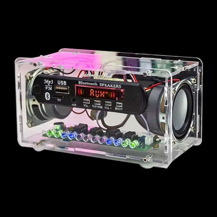 Black - FM Radio DIY Electronics Kit Bluetooth 5.0 Speaker with Voice-activated Level Indicator DIY