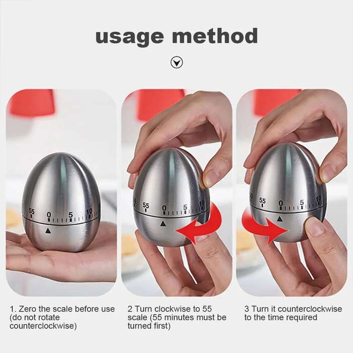 Silver - 60 Minute Mechanical Egg Shaped Timer Kitchen Timer Electronic Steel Egg Timing Tools Loud