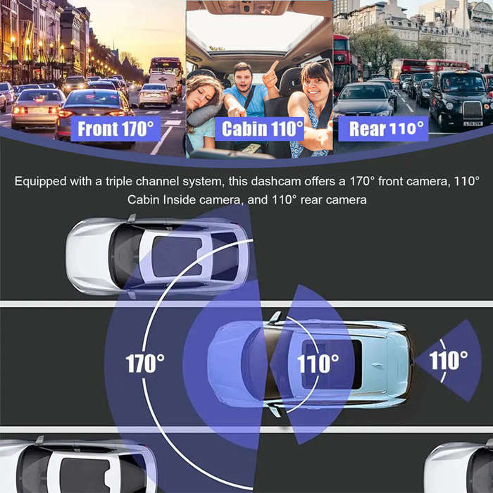 32GB - 3 Channel WiFi Car Dash Cam HD Video Recording with Night Vision High-Definition Screen Car D