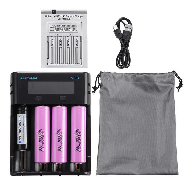 Astrolux VC04 Micro Type-C 2A Quick Charge Li-ion Ni-MH Battery Charger Current Optional USB Charger