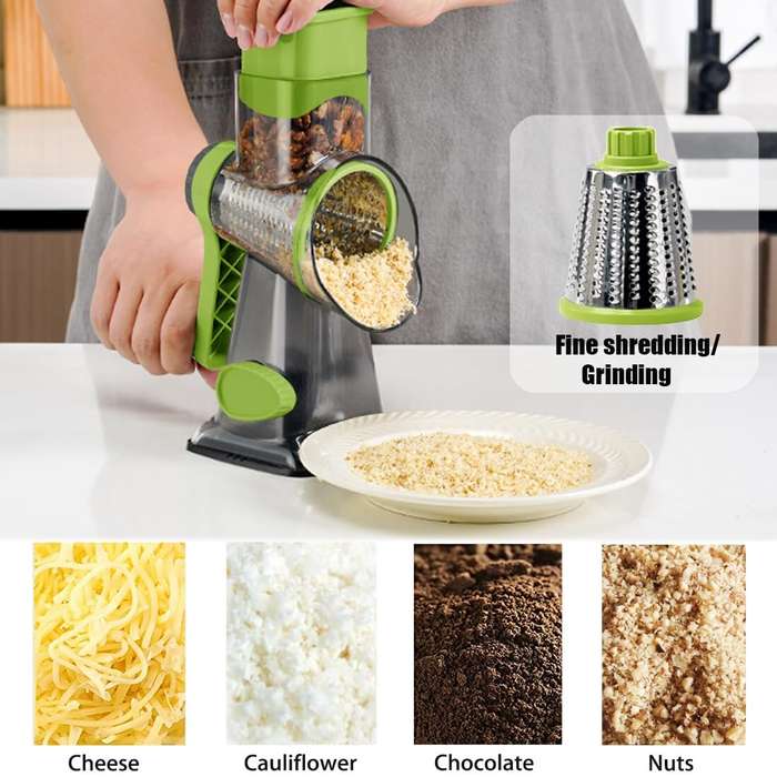 Blue - Multi-functional Hand Crank Rotary Slicer Vegetable Cutter Handheld Rotary Cheese Grater Cutt