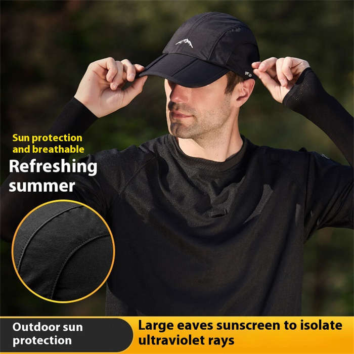 Black - Outdoor Sport Long Brim Foldable Baseball Cap Unisex Waterproof Breathable Quick Drying Sun