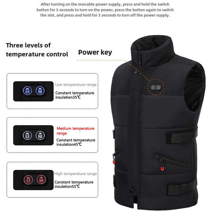 4XL/5XL/6XL/7XL - TENGOO HZV-04 4 Areas Heated Vest Men Women Adjustable Size USB Electric Self Heat