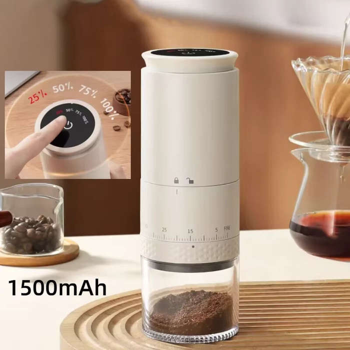 Black - 1500mAh Electric Coffee Grinder Ceramic Grinding Core Conical Coffee LED Touch Screen Burr G