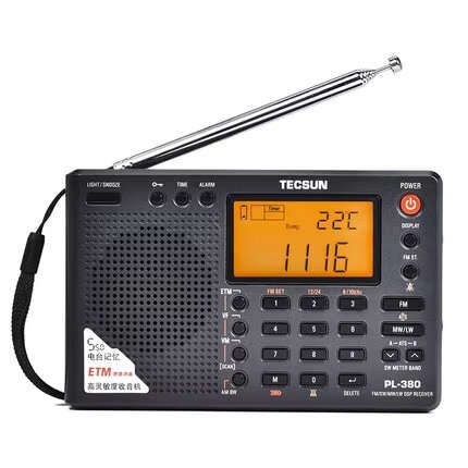 Black - Tecsun PL-380 Radio DSP Professional Radio FM LW SW MW Digital Portable Full Band Stereo DSP