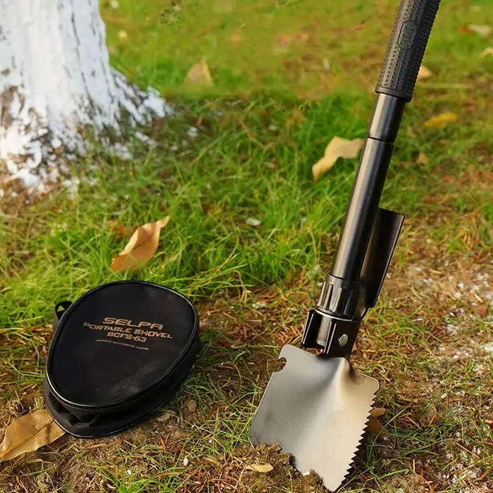 Black - Portable Folding Multi-function Gardening Shovel with Extra Utility Tools Outdoor Mountainee