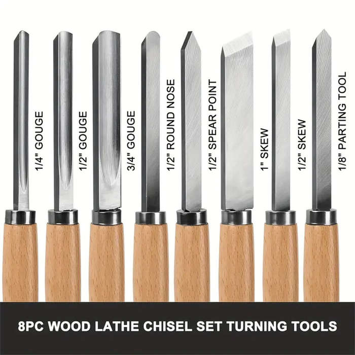 8PCS - 8PCS Professional Wood Turning Chisels Set High-Speed Steel Blades Lathe Chisel Kit with Skew