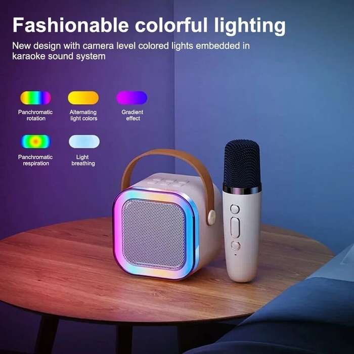 Beige - K12 Mini bluetooth Speaker Karaoke Speaker with Microphone Deep Bass 4-core DSP Noise Cancel