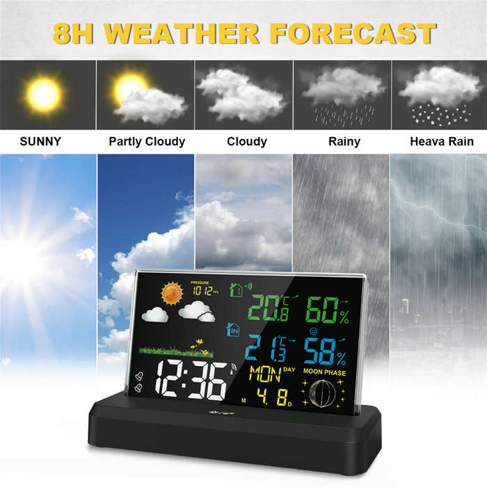 White - Wireless Indoor Outdoor Weather Station VA Color Screen Temperature Humidity Sensor 500 Feet