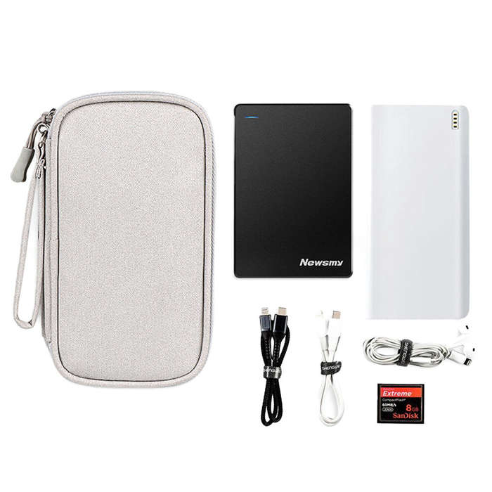 Grey - Double Layer Travel Portable Digital Product Storage Bag, U Disks Hard Disks Protective Cover