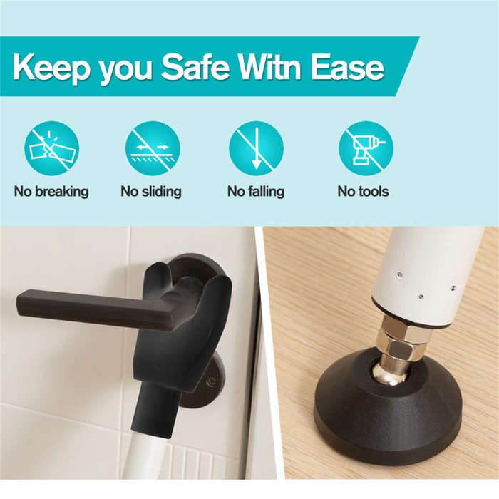 Set - 19-52Inch Adjustable Length Security Door Stopper Lock Bar Anti Slip Base Heavy Duty for Slidi