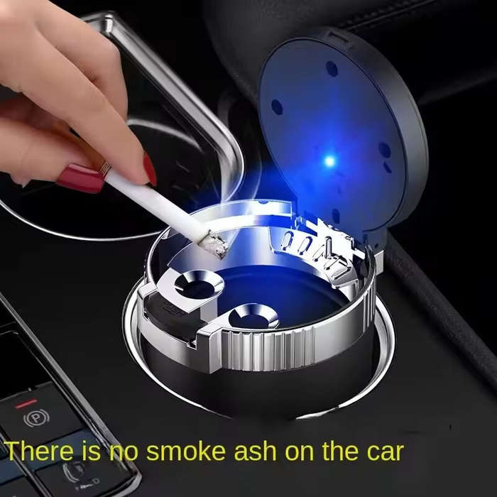 Gold - Car Ashtray with Lid Anti Smell with LED Light Car Portable Ashtray for Car and Home