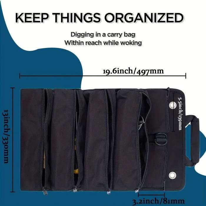 Black - Heavy Duty Oxford Tool Bag with Large Capacity Waterproof Design Multi Pocket Organizer for