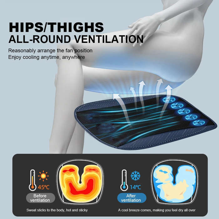 Blue - Car Seat Ice Silk Cooling Pad Car Seat Cushion Summer Cooling Ventilation Seat Pad with USB F