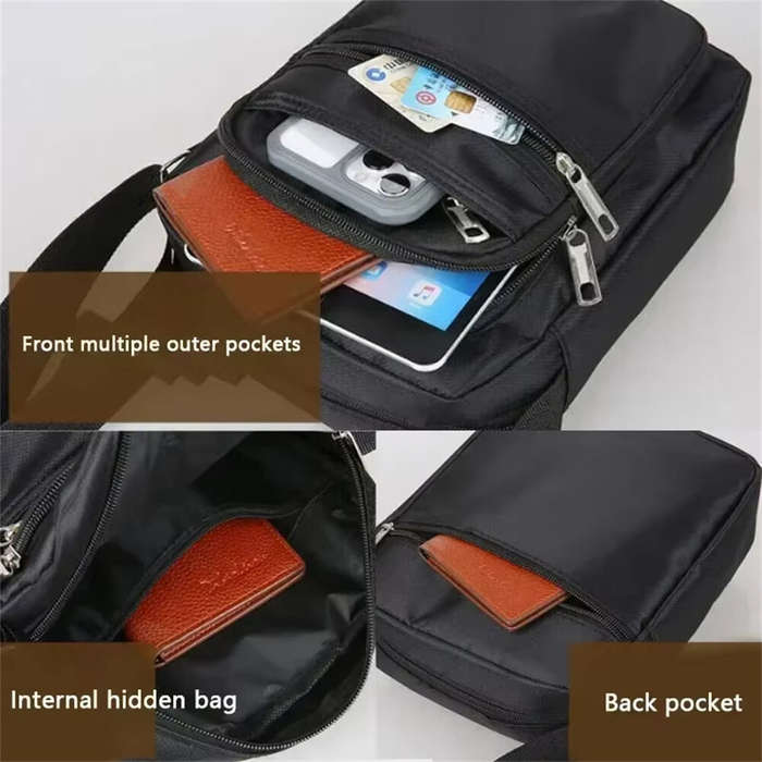 Black - Men's Portable Business Casual Crossbody Bag Multi-compartment Lightweight Waterproof Nylon