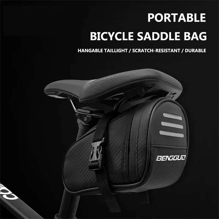 Black - BENGGUO 1L Portable Bike Saddle Bag Hang Taillight Reflective Large Capacity Bicycle Under S