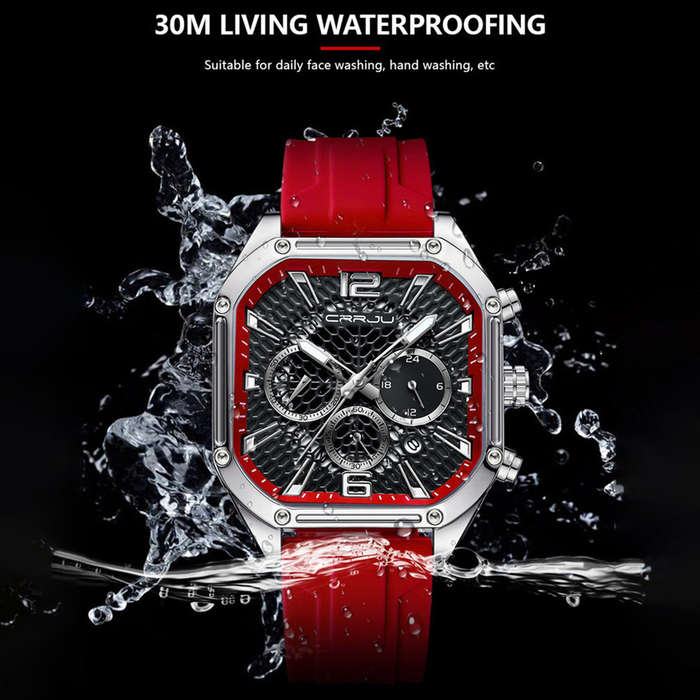 Blue - CRRJU Men's Business Quartz Watch Silicone Strap Waterproof Sport Wristwatch with Automatic D